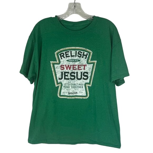 Religious Graphic Tshirt Mens Mediun Green Relish Sweet Jesus Biblical - Picture 1 of 6